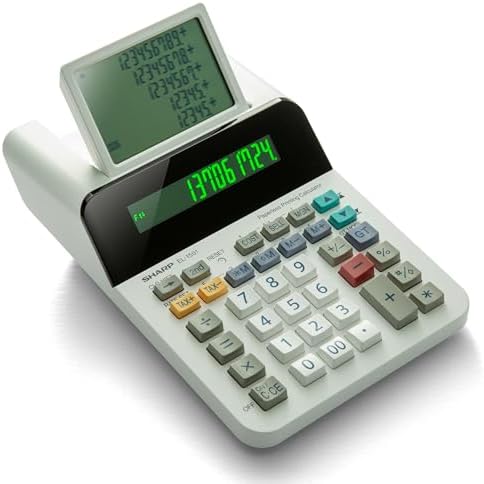Sharp El-1501 Compact Cordless Paperless Large 12-Digit Display Desktop Printing Calculator That Utilizes Printing Calculator Logic